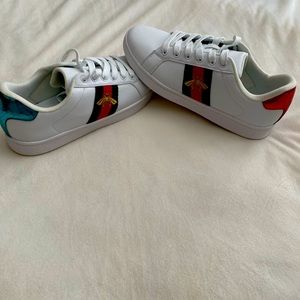 Designer look alike white Leather Sneakers with Bee Embroidery